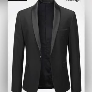 CLOUDSTYLE Men Shawl Collar Single Button Blazer